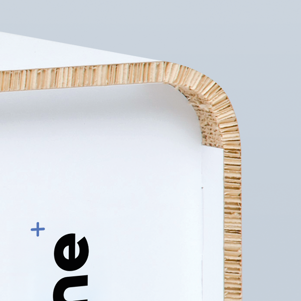 Détail du bord arrondi d’un Comptoir petit format en carton