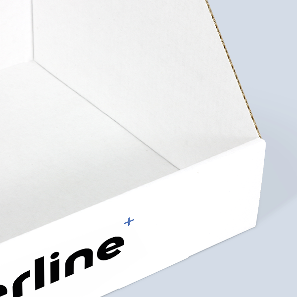 Détail de l’angle solide d’un Présentoir de comptoir blanc