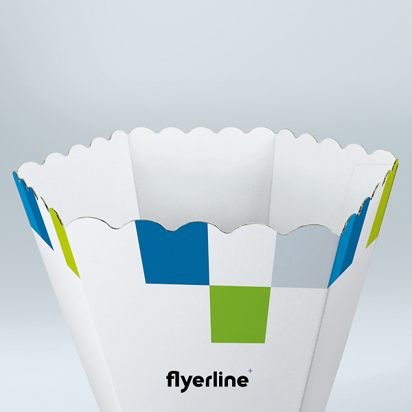 Close-up of the scalloped top edge of a printed School cone, large without lid