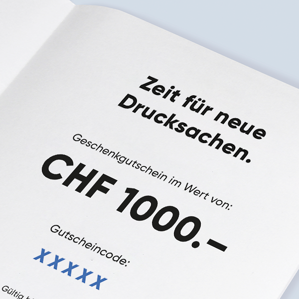 Detail des Geschenkgutscheins über CHF 1000.00 mit Gutscheincode