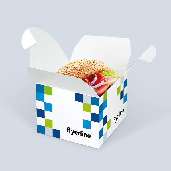 Geöffnete Burgerbox mit Hamburger für Take-away