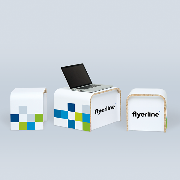 Printed Lounge Tables with a laptop for work areas
