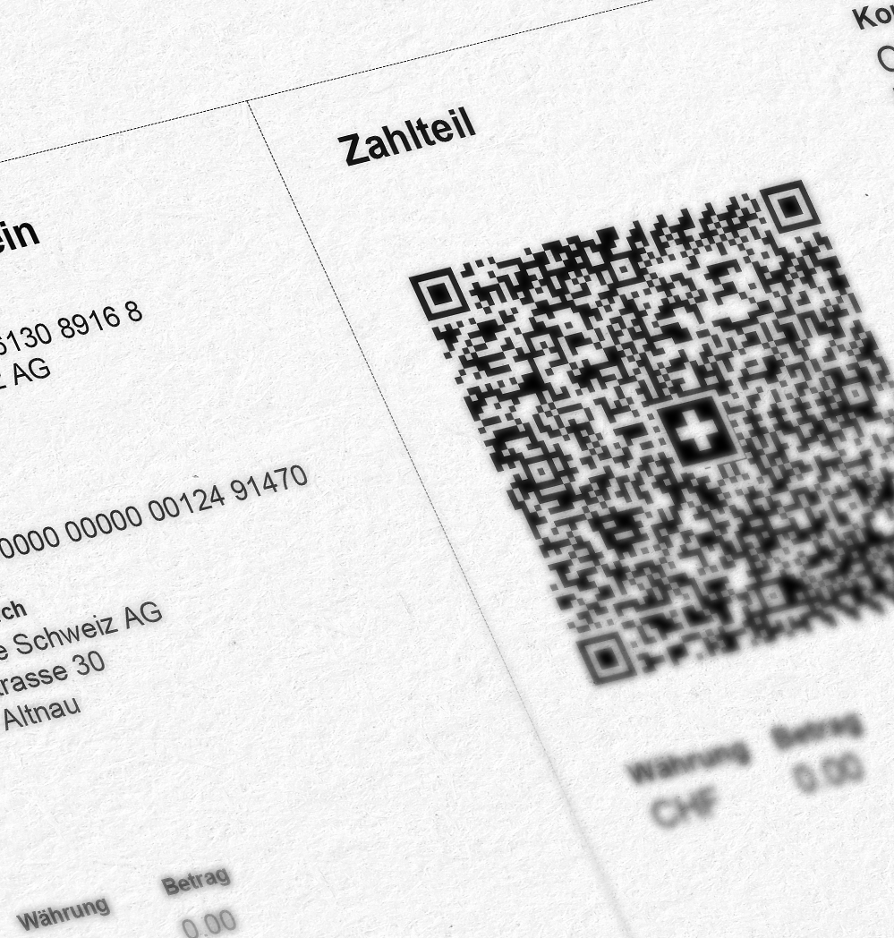 Detail des QR-Zahlteils einer Rechnung mit Swiss QR-Code