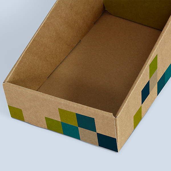 Close-up of a natural cardboard Counter Display with Integrated Topper