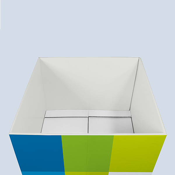 Interior view of a cardboard Bin for product display