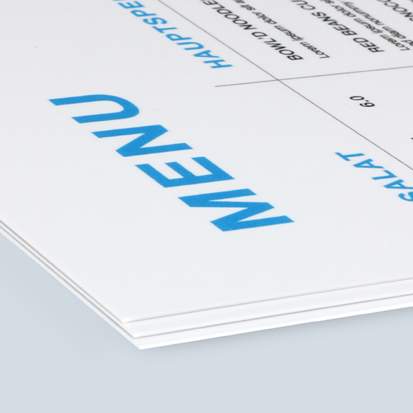 Close-up of colour printing on unfolded menus
