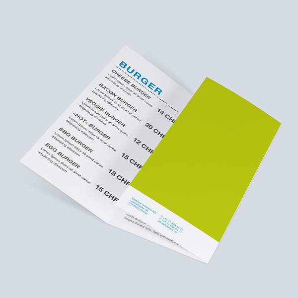 Détail d’un Menu plis roulés avec coordonnées et volet de couverture