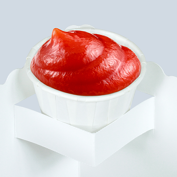 Support pour sauce avec coupelle de ketchup dans une boîte alimentaire