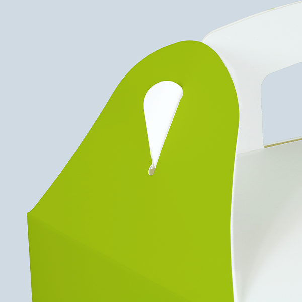 Close-up of the integrated carrying handle on a Cardboard Lunchbox