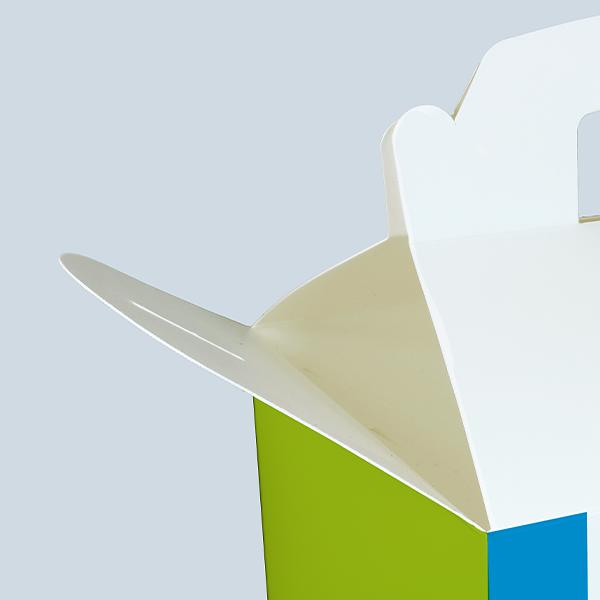 Close-up of the open closing flap on a Cardboard Lunchbox